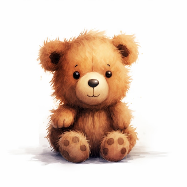 there is a brown teddy bear sitting on a white surface generative ai