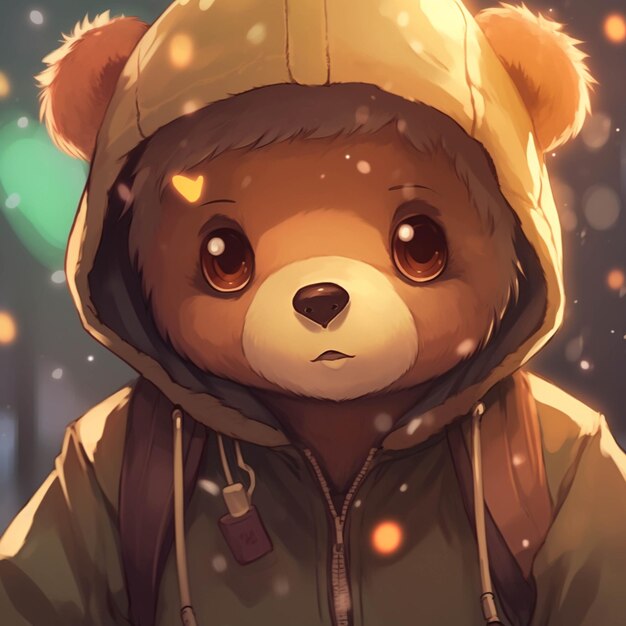 There is a brown teddy bear wearing a hoodie and a backpack generative ai