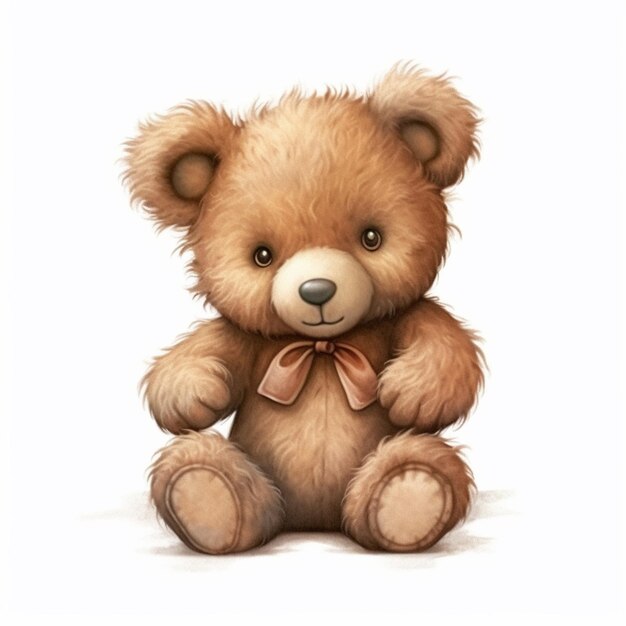 there is a brown teddy bear with a bow sitting on the ground generative ai