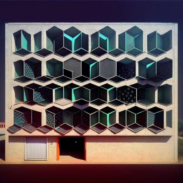 Photo there is a building with a bunch of cubes on it generative ai