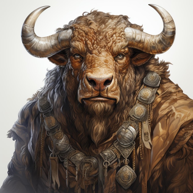 there is a bull with horns and a lot of jewelry on it generative ai