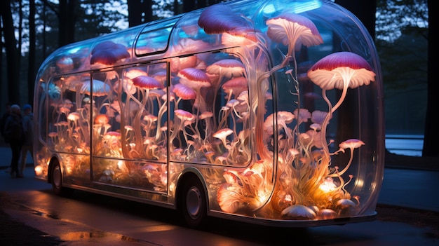 there is a bus with a lot of jellyfish inside of it generative ai