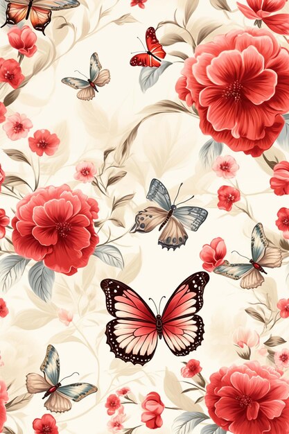 Foto c'è un motivo a farfalle e fiori con farfalle su di esso ai generativi
