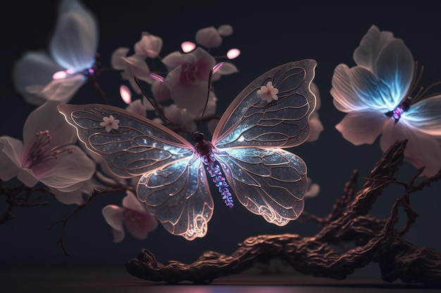 there is a butterfly that is sitting on a branch of a tree generative ai