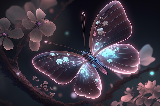 there is a butterfly that is sitting on a branch of a tree generative ai