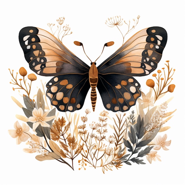 there is a butterfly that is sitting on a flower arrangement generative ai