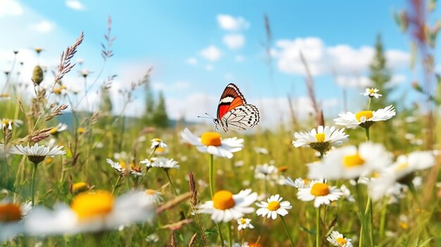 There is a butterfly that is sitting on a flower in the grass generative ai