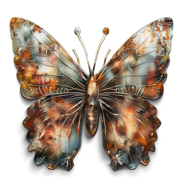 there is a butterfly with a blue and orange wing and a pearl in its mouth generative ai