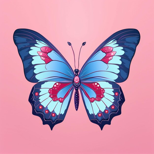 Photo there is a butterfly with blue wings and pink background generative ai