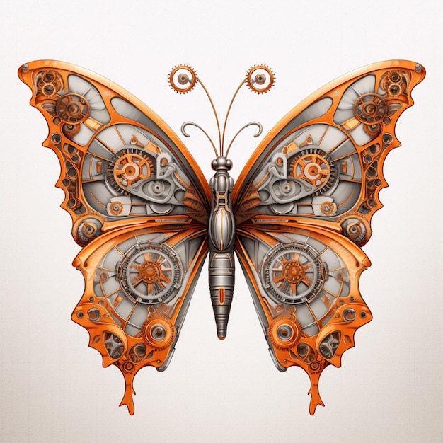 Photo there is a butterfly with gears on its wings generative ai