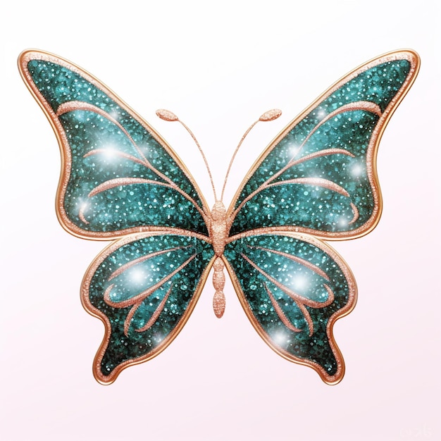 there is a butterfly with a green and gold wing generative ai