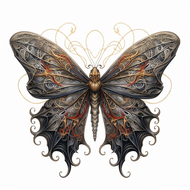 there is a butterfly with intricate wings on a white background generative ai