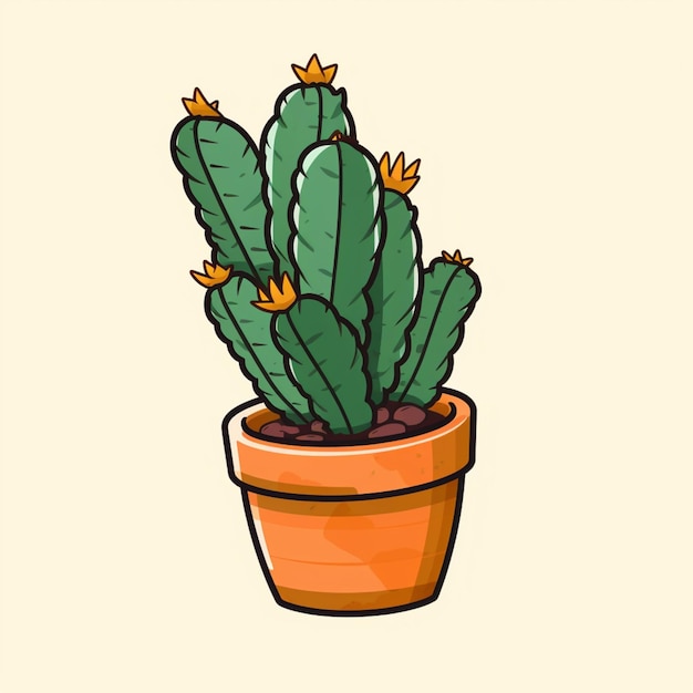 there is a cactus plant in a pot with a yellow flower generative ai