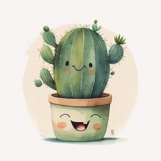 Foto c'è un cactus in una pentola con un sorriso su di esso generativo ai