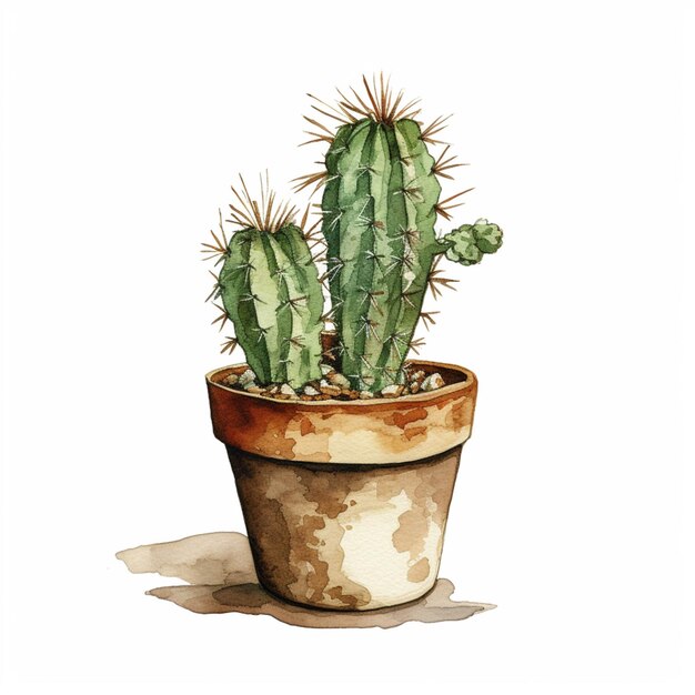 There is a cactus in a pot with a white background generative ai