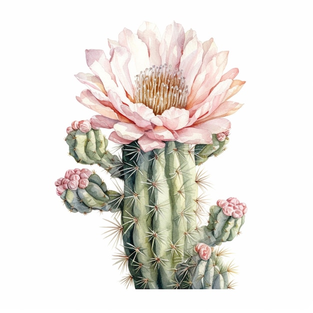 there is a cactus with a pink flower on it generative ai