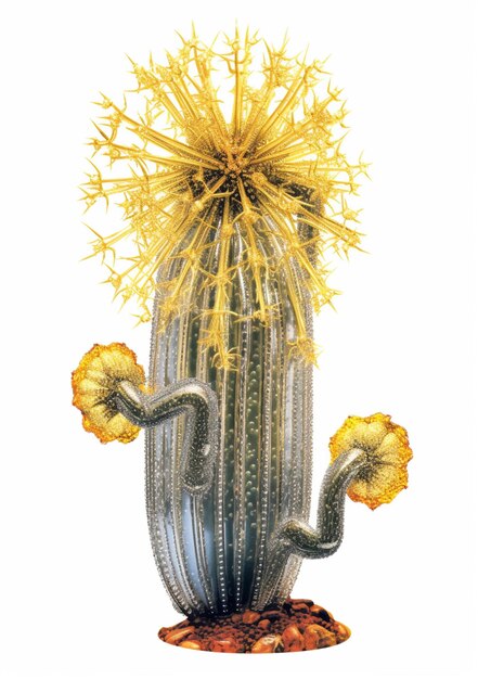 There is a cactus with a yellow flower in it generative ai