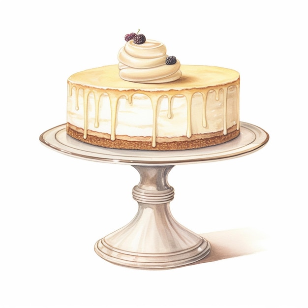 there is a cake on a cake stand with a white frosting generative ai