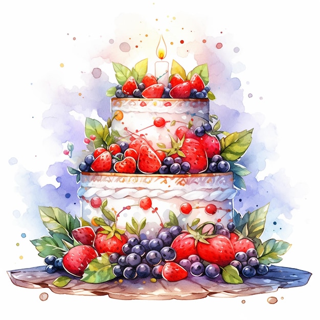 There is a cake with berries and berries on top of it generative ai