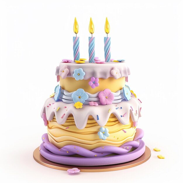 Photo there is a cake with candles on top of it on a plate generative ai