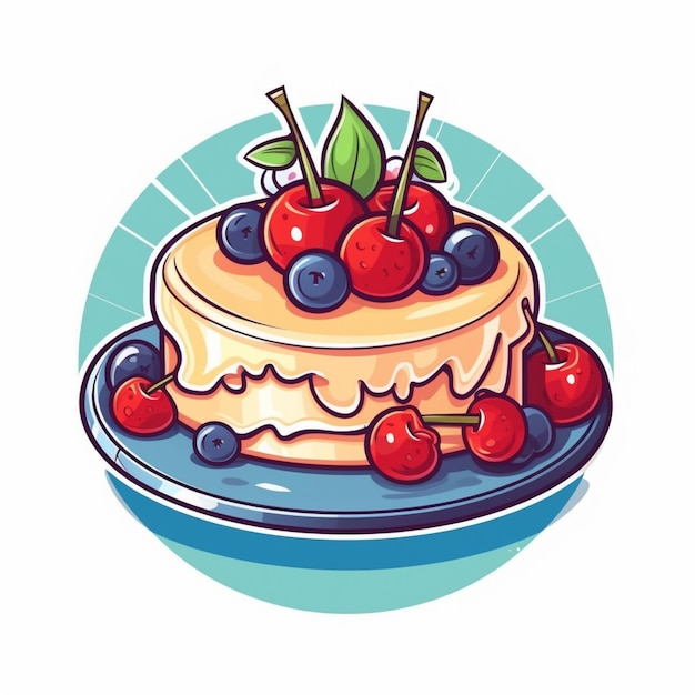 there is a cake with cherries and blueberries on it generative ai