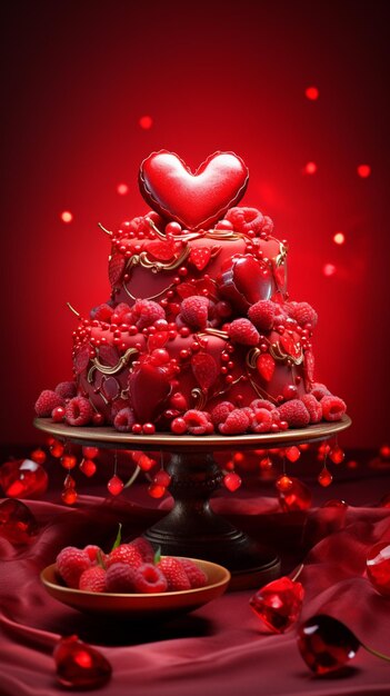 There is a cake with a heart on top of it generative ai