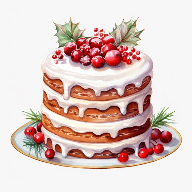 there is a cake with icing and berries on top of it generative ai