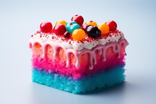 There is a cake with a layer of frosting and jellys on top generative ai