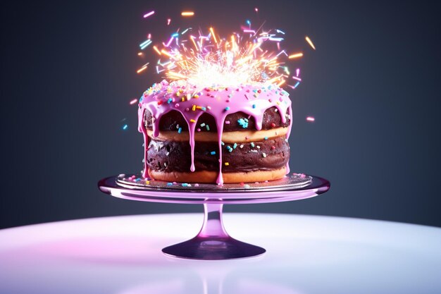 There is a cake with a lit candle on top of it generative ai