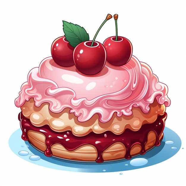 ピンクのフロスティングと 2 つのチェリーが上にあるケーキがあります。生成 AI