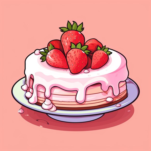 there is a cake with strawberries on top of it on a plate generative ai