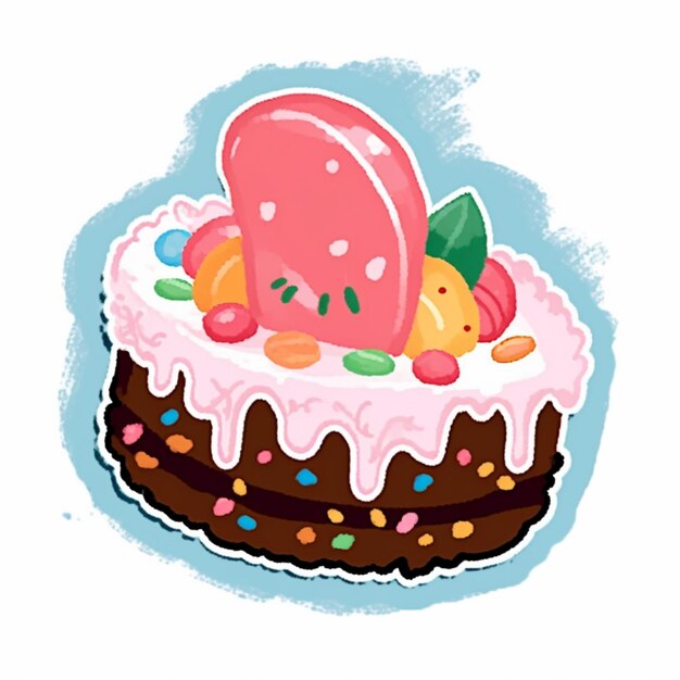 there is a cake with a strawberry on top and candy on top generative ai