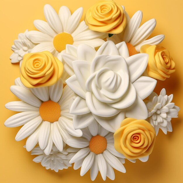 There is a cake with white and yellow flowers on it generative ai