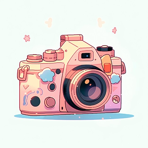 there is a camera with a pink body and a yellow lens generative ai