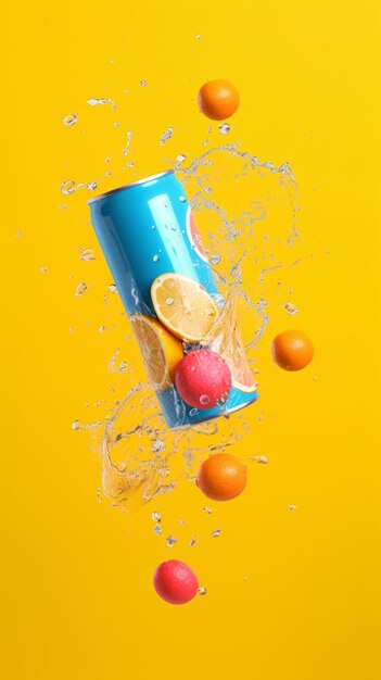 There is a can of soda with oranges and lemons in it generative ai