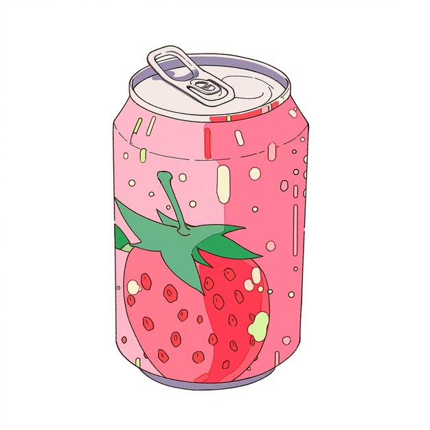 Photo there is a can of soda with a strawberry on it generative ai