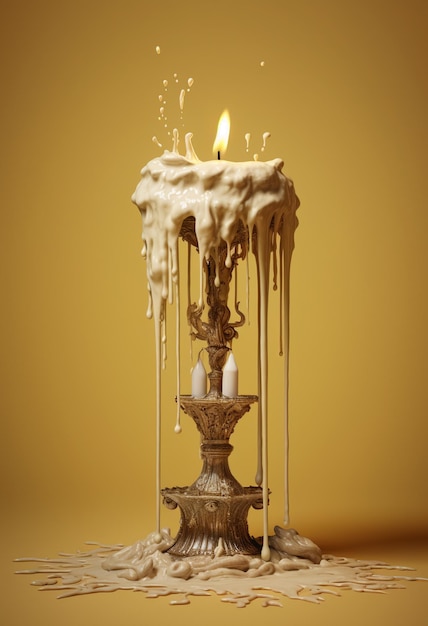 There is a candle that is melting and sitting on a table generative ai