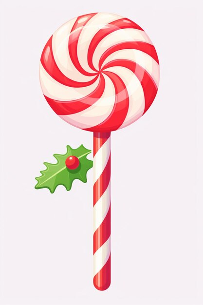 Photo there is a candy cane with a holly leaf on top generative ai