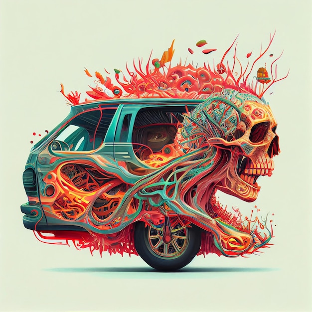 There is a car with a skull on the side of it generative ai