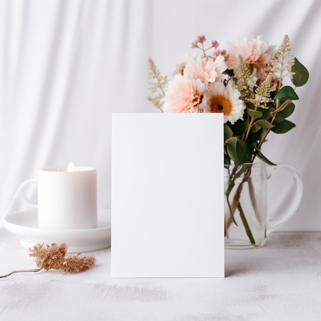Photo there is a card with a white background and a candle generative ai