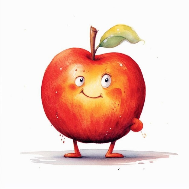 Photo there is a cartoon apple with a leaf on its head generative ai