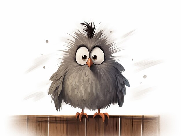 there is a cartoon bird sitting on a fence with a surprised look generative ai