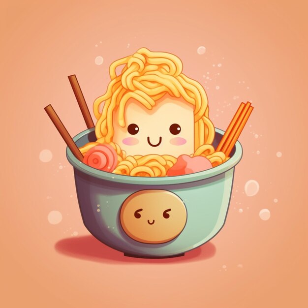 there is a cartoon of a bowl of noodles with a face generative ai