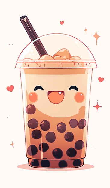 Photo there is a cartoon bubble tea with a straw and a spoon generative ai