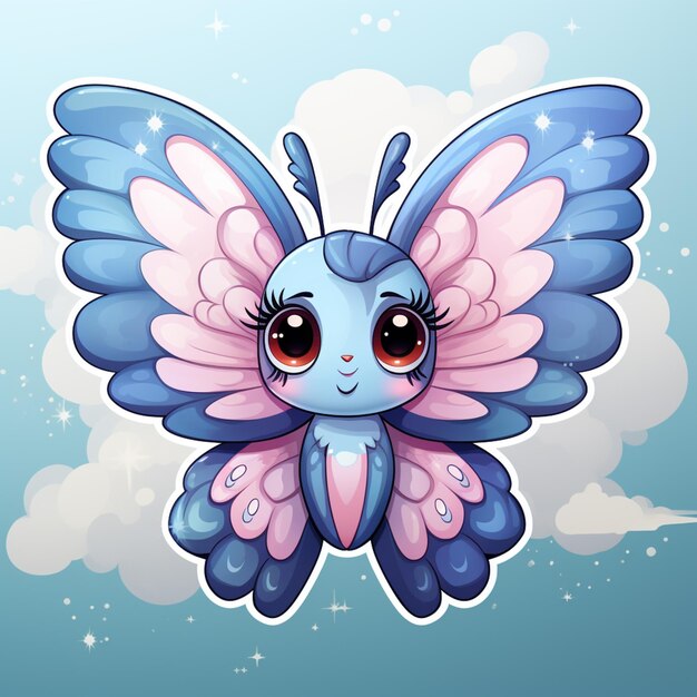 Photo there is a cartoon butterfly with big eyes and a pink and blue wings generative ai