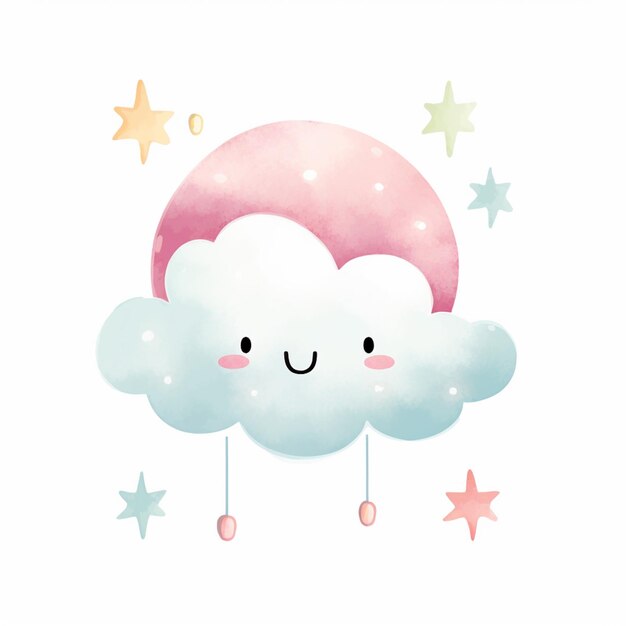 there is a cartoon cloud with a pink and blue hat on generative ai