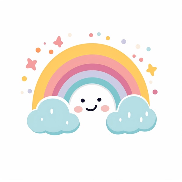 there is a cartoon cloud with a rainbow in the background generative ai