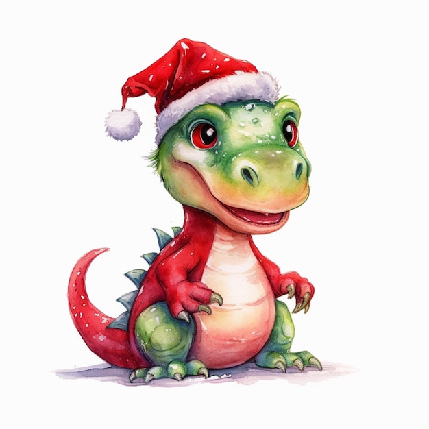 There is a cartoon dinosaur wearing a santa hat generative ai