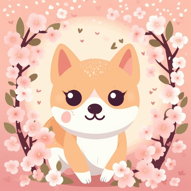 There is a cartoon dog sitting in a flowery frame generative ai