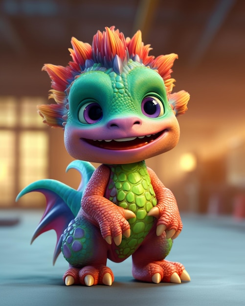 There is a cartoon dragon with a green and orange body generative ai